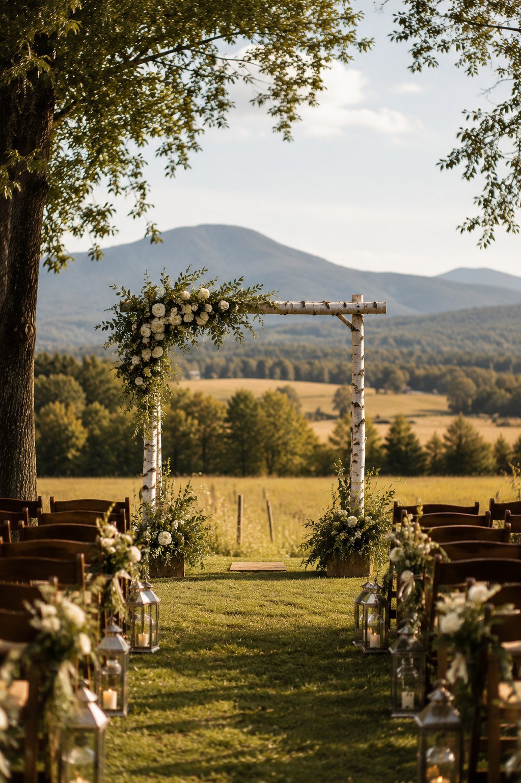 An outdoor wedding ceremony in western Maine