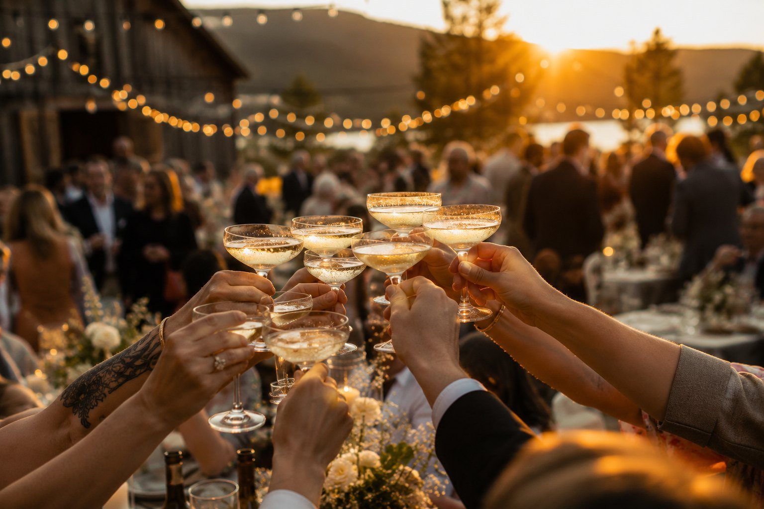 Guests raising a toast at a Hotel Rumford event