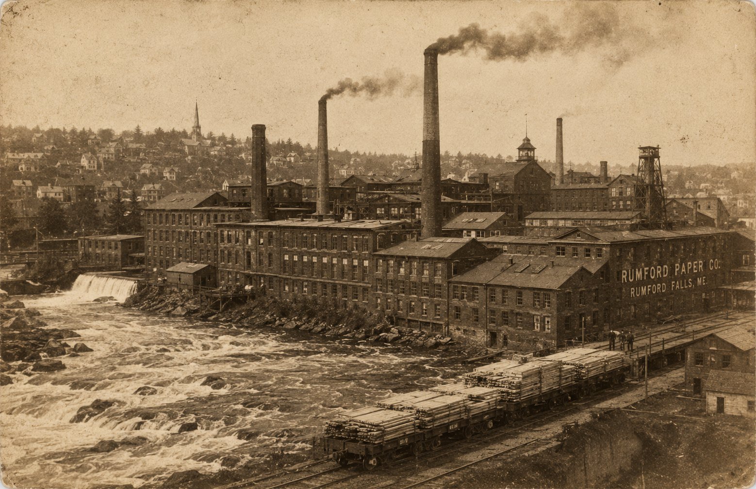The historic Oxford Paper Company mill on the Androscoggin