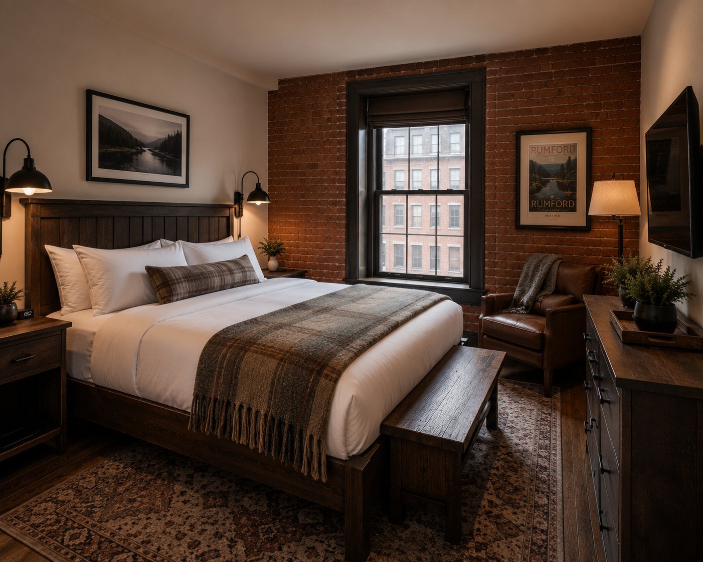 The bedroom of a King Suite at Hotel Rumford