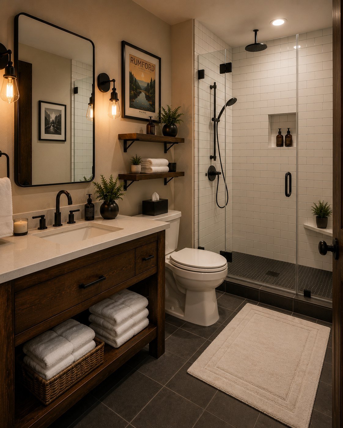 The full bathroom of a Queen Suite at Hotel Rumford
