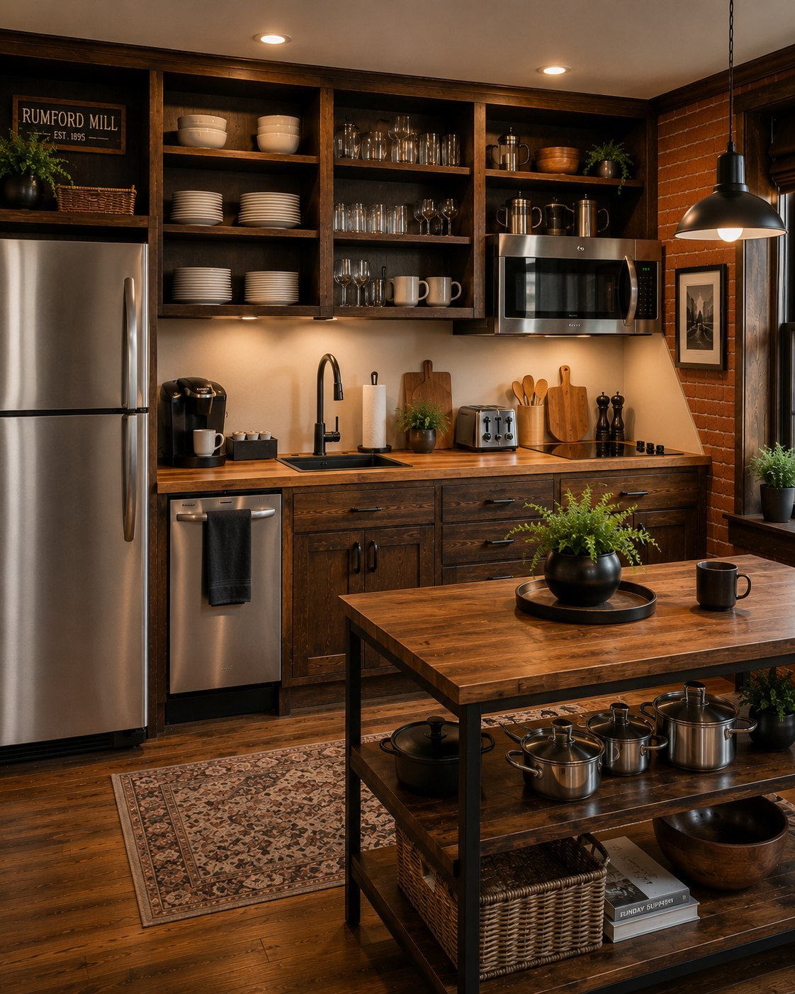 The full kitchen in a Queen Suite at Hotel Rumford