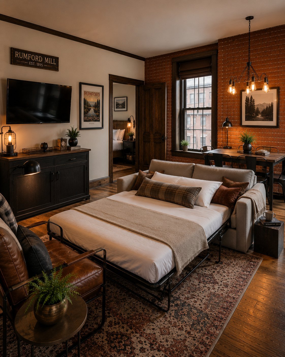 The living room of a Queen Suite at Hotel Rumford